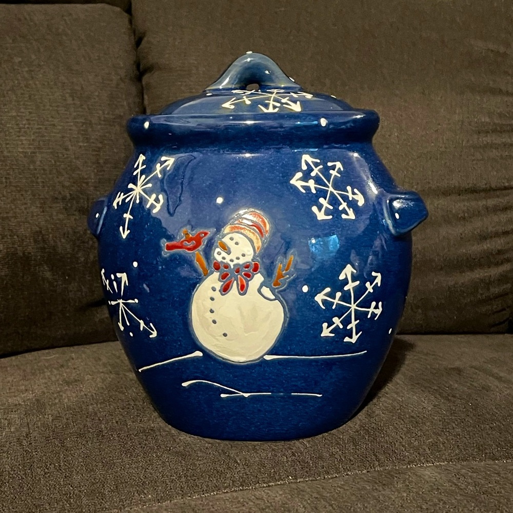 Hermitage Pottery Ceramic Snowman Christmas Cookie Jar